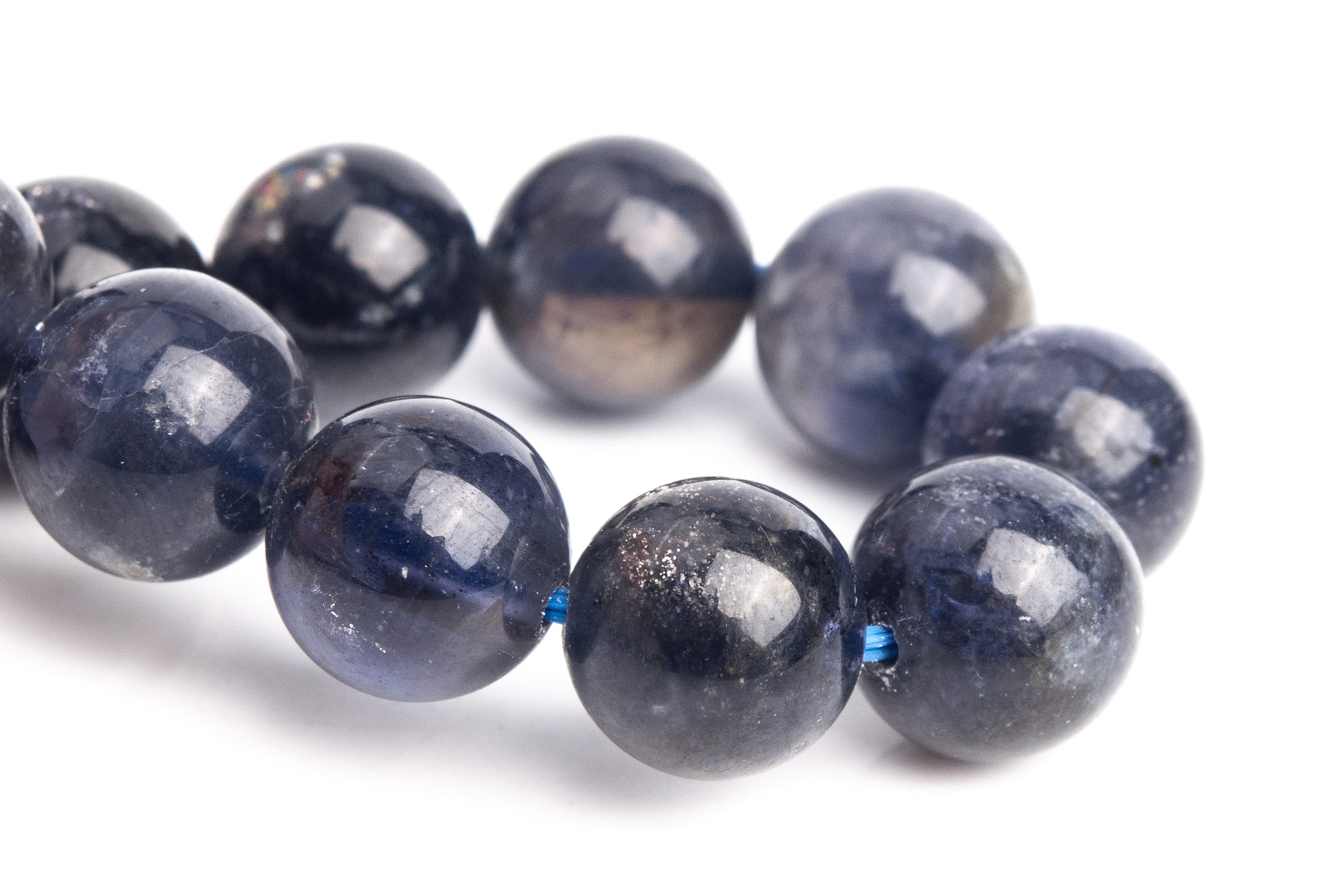 8-9mm Iolite Beads Black Blue Bracelet Grade Aaa Genuine Natural Round Gemstone 6" (121203h-3104)