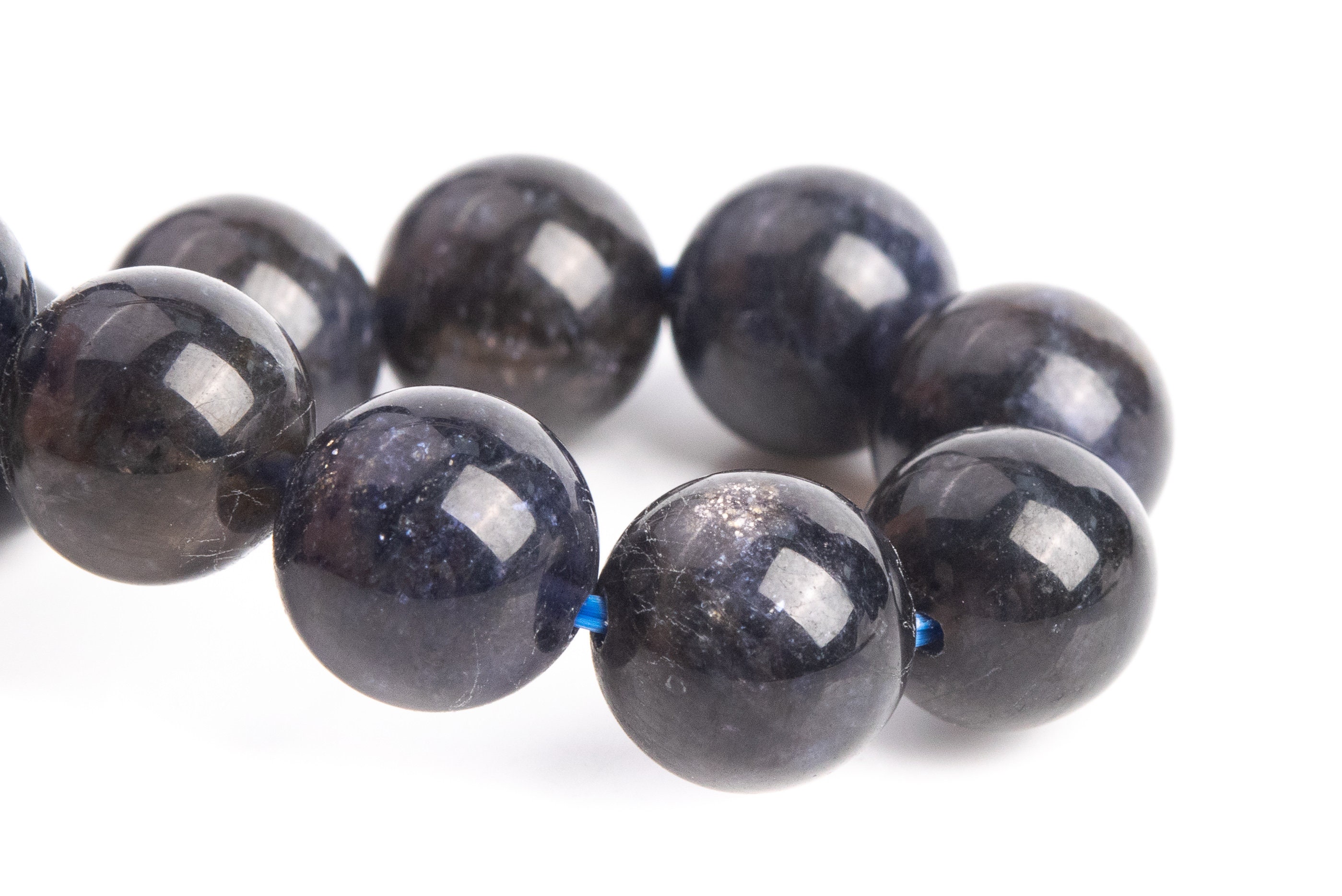 9-10mm Iolite Beads Black Purple Bracelet Grade Aaa Genuine Natural Round Gemstone 8" (121300h-3686)