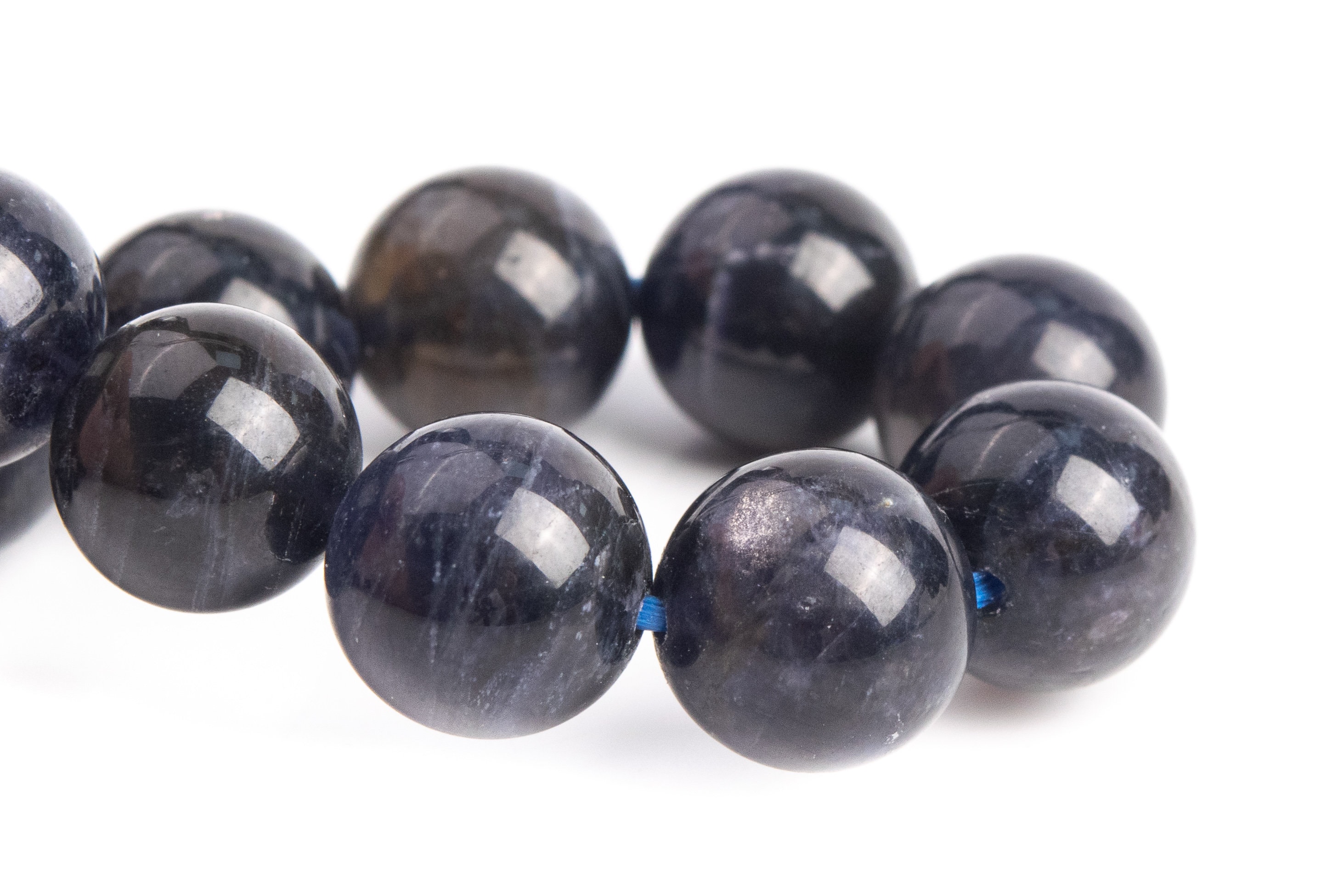 9-10mm Iolite Beads Black Purple Bracelet Grade Aa+ Genuine Natural Round Gemstone 8" (121301h-3686)