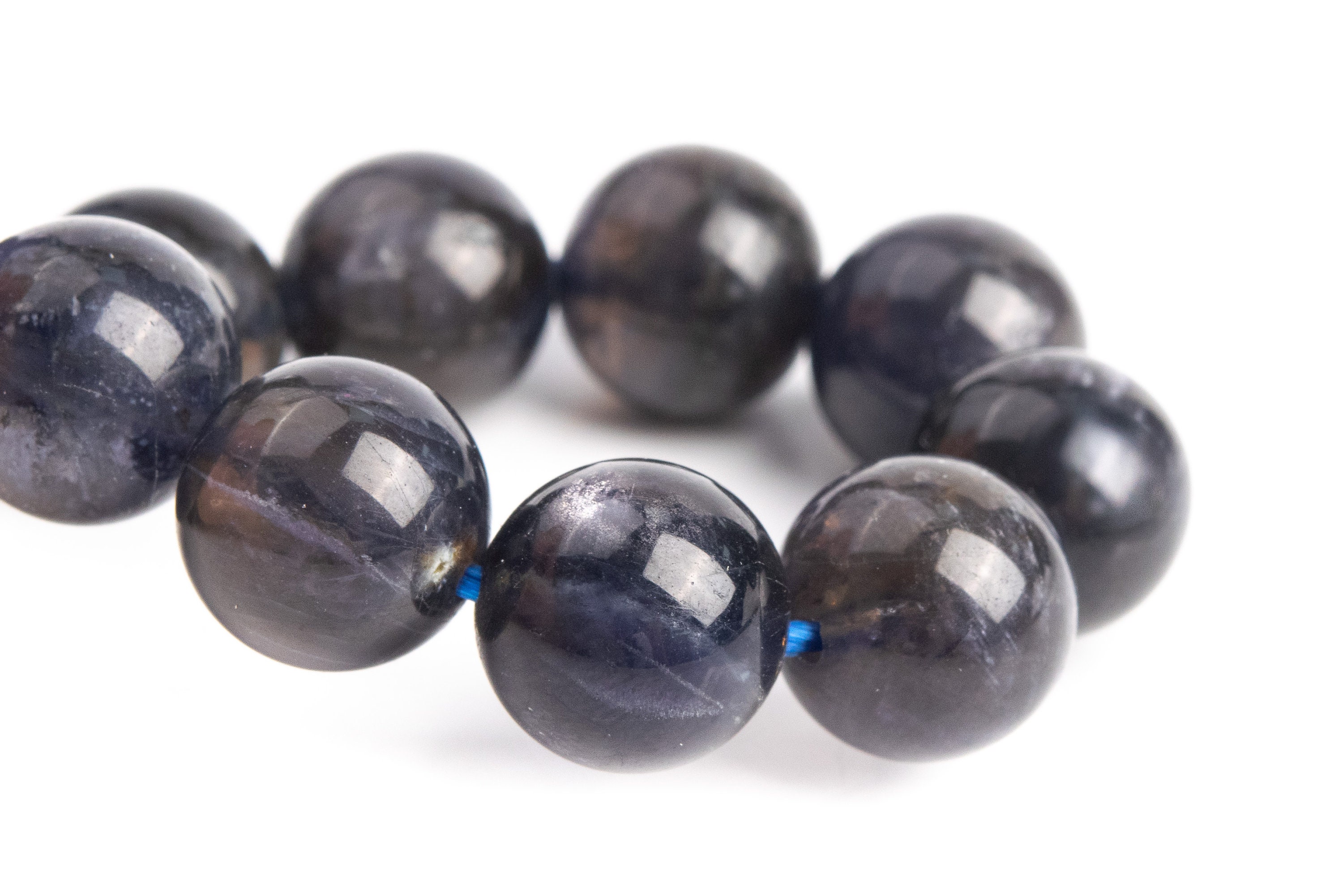 9-10mm Iolite Beads Black Purple Bracelet Grade Aa Genuine Natural Round Gemstone 8" (121302h-3686)