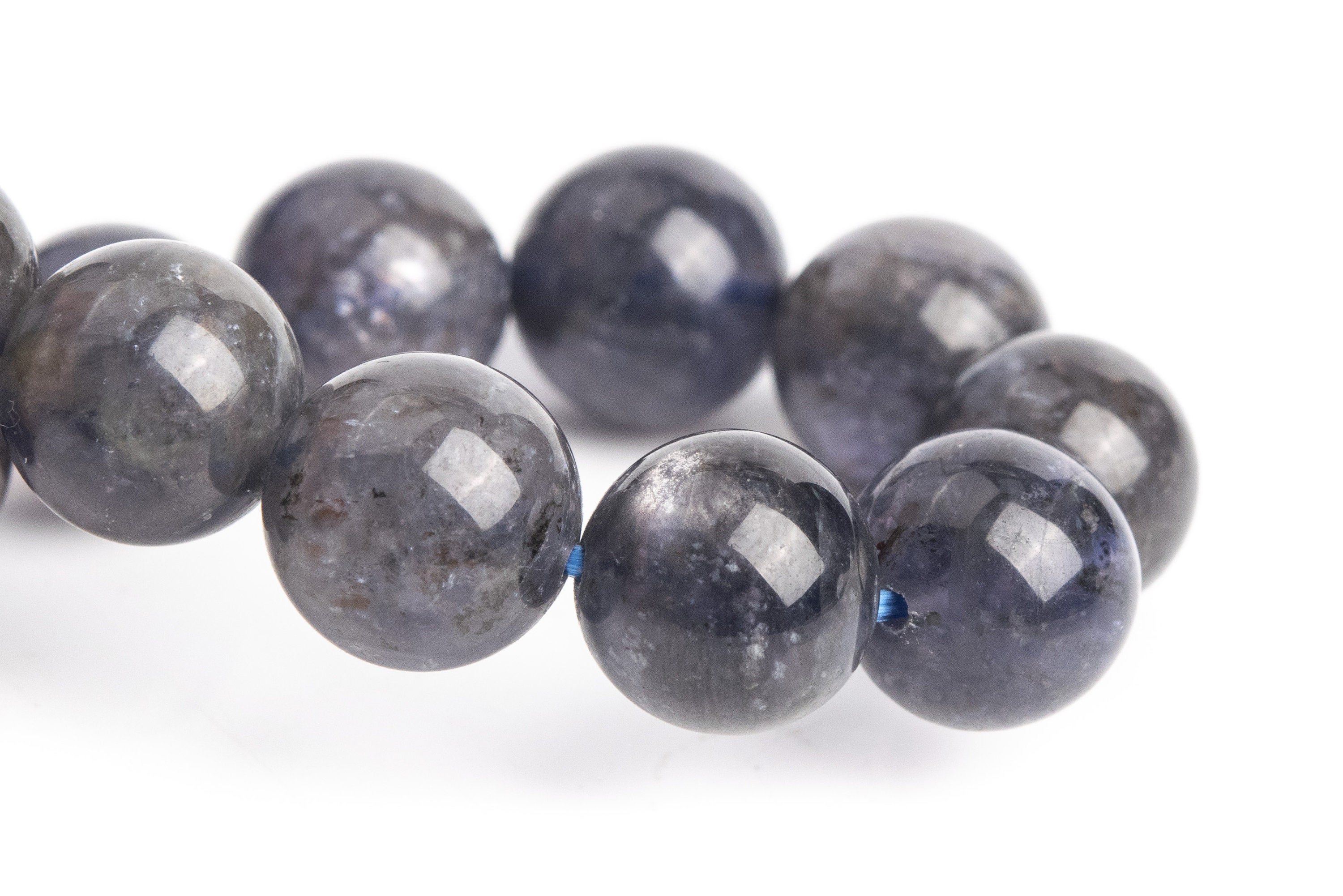 9-10mm Iolite Beads Deep Gray Purple Bracelet Grade Aa+ Genuine Natural Round Gemstone 7" (121217h-3107)