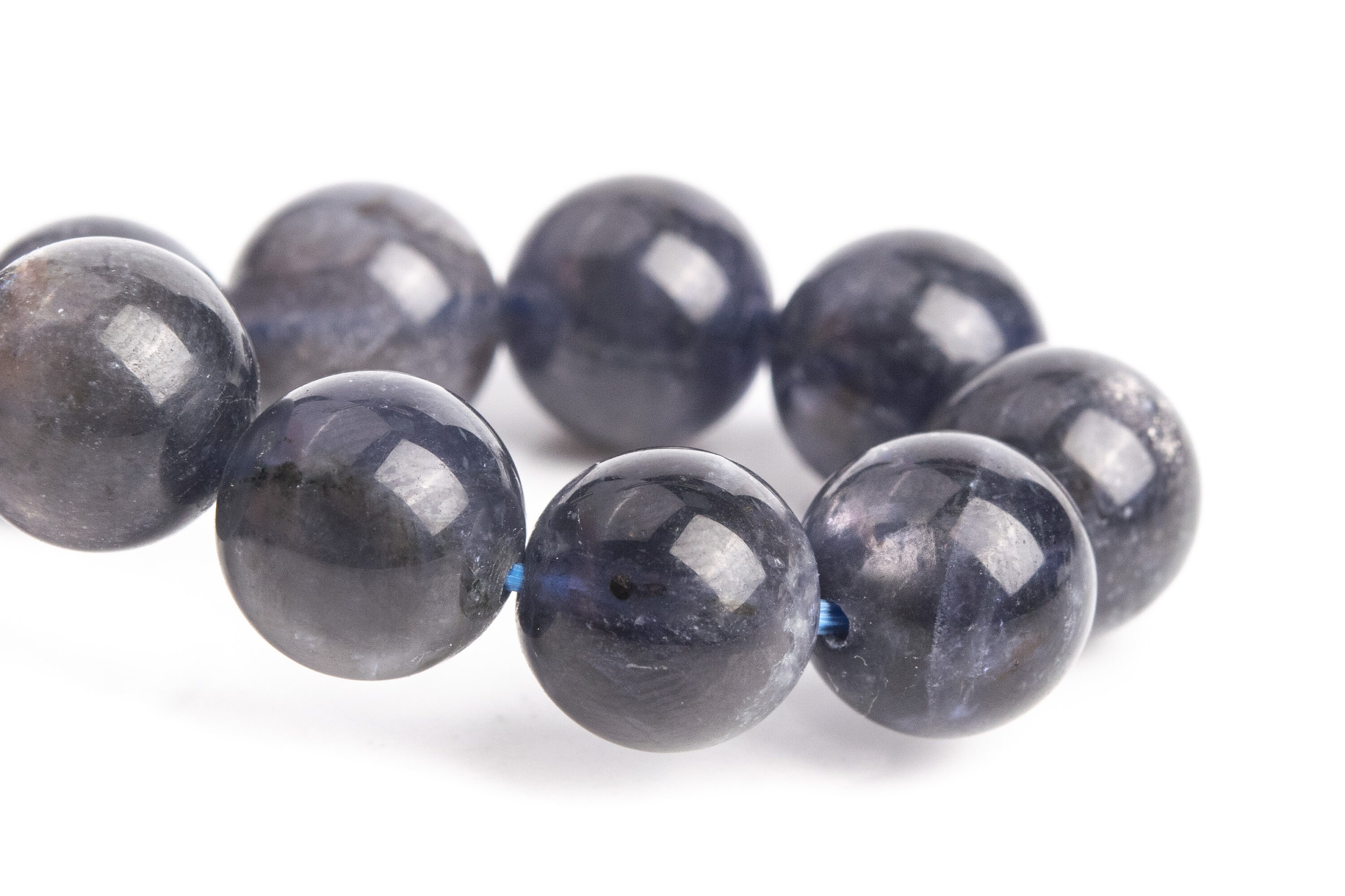 9-10mm Iolite Beads Deep Gray Purple Bracelet Grade Aa+ Genuine Natural Round Gemstone 7" (121221h-3107)