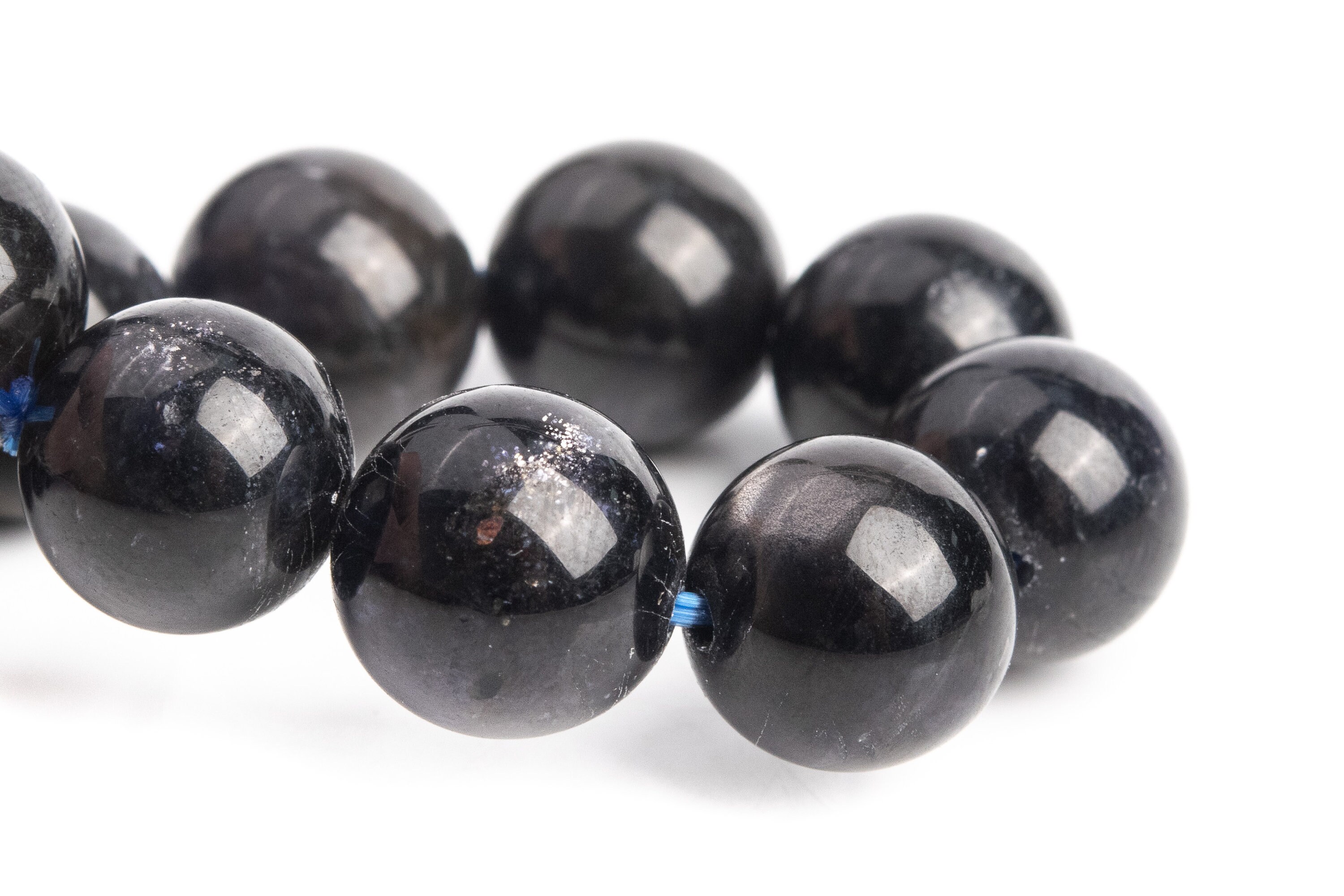 9-10mm Iolite Beads Black Bracelet Grade Aa+ Genuine Natural Round Gemstone 7" (121220h-3107)