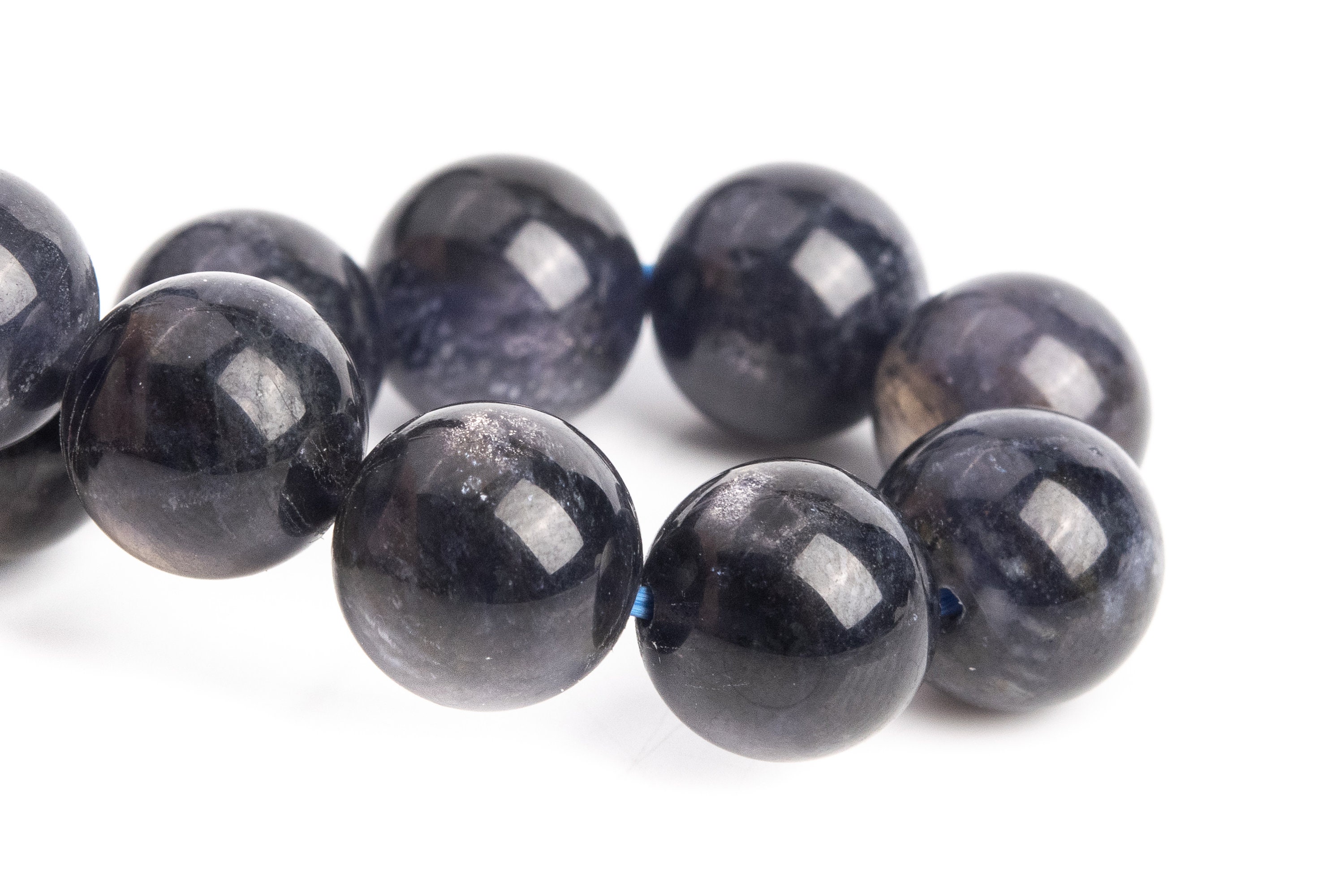 9-10mm Iolite Beads Black Purple Bracelet Grade Aaa Genuine Natural Round Gemstone 7" (121222h-3107)