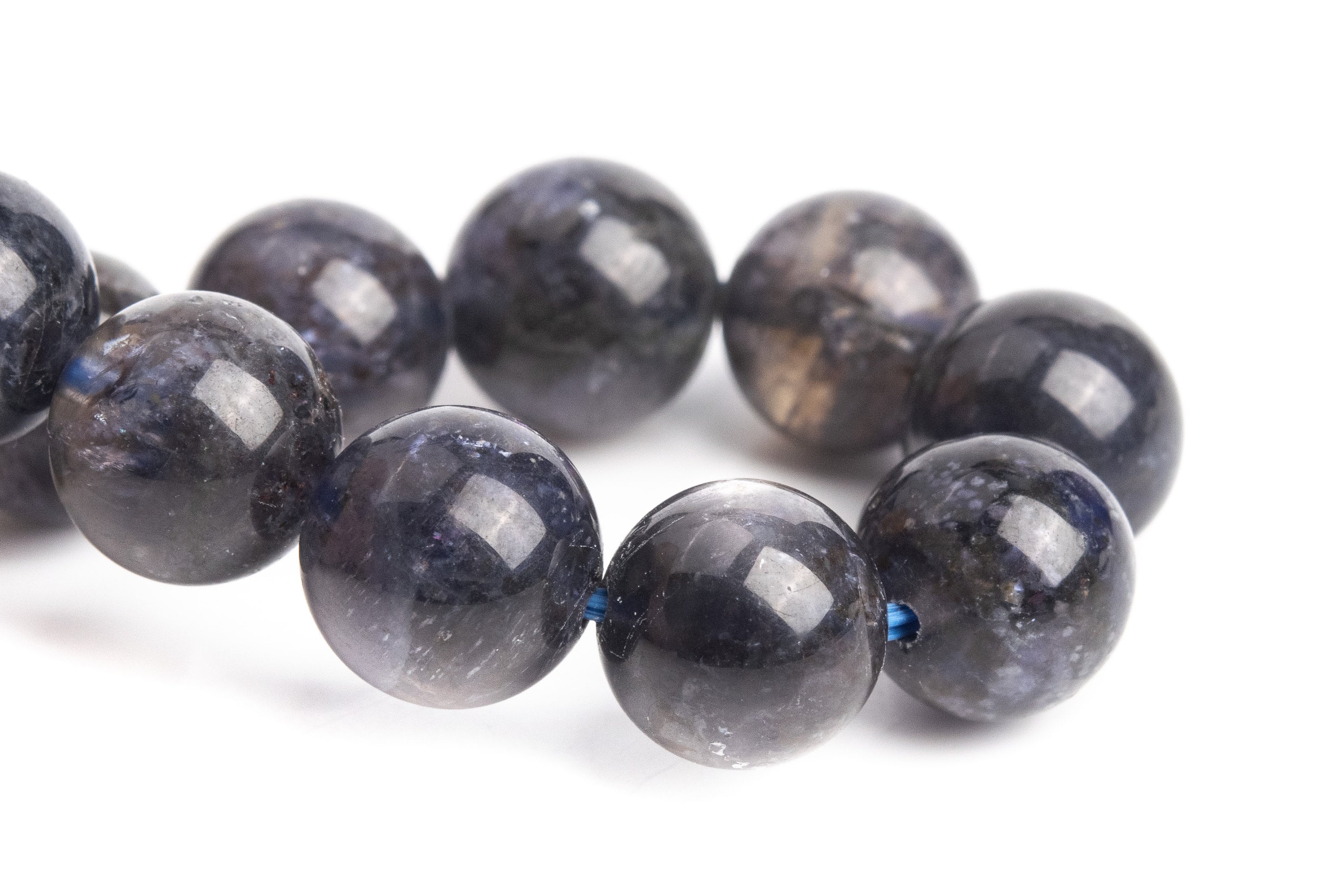 9mm Iolite Beads Black Purple Bracelet Grade Aa Genuine Natural Round Gemstone 7" (121216h-3107)