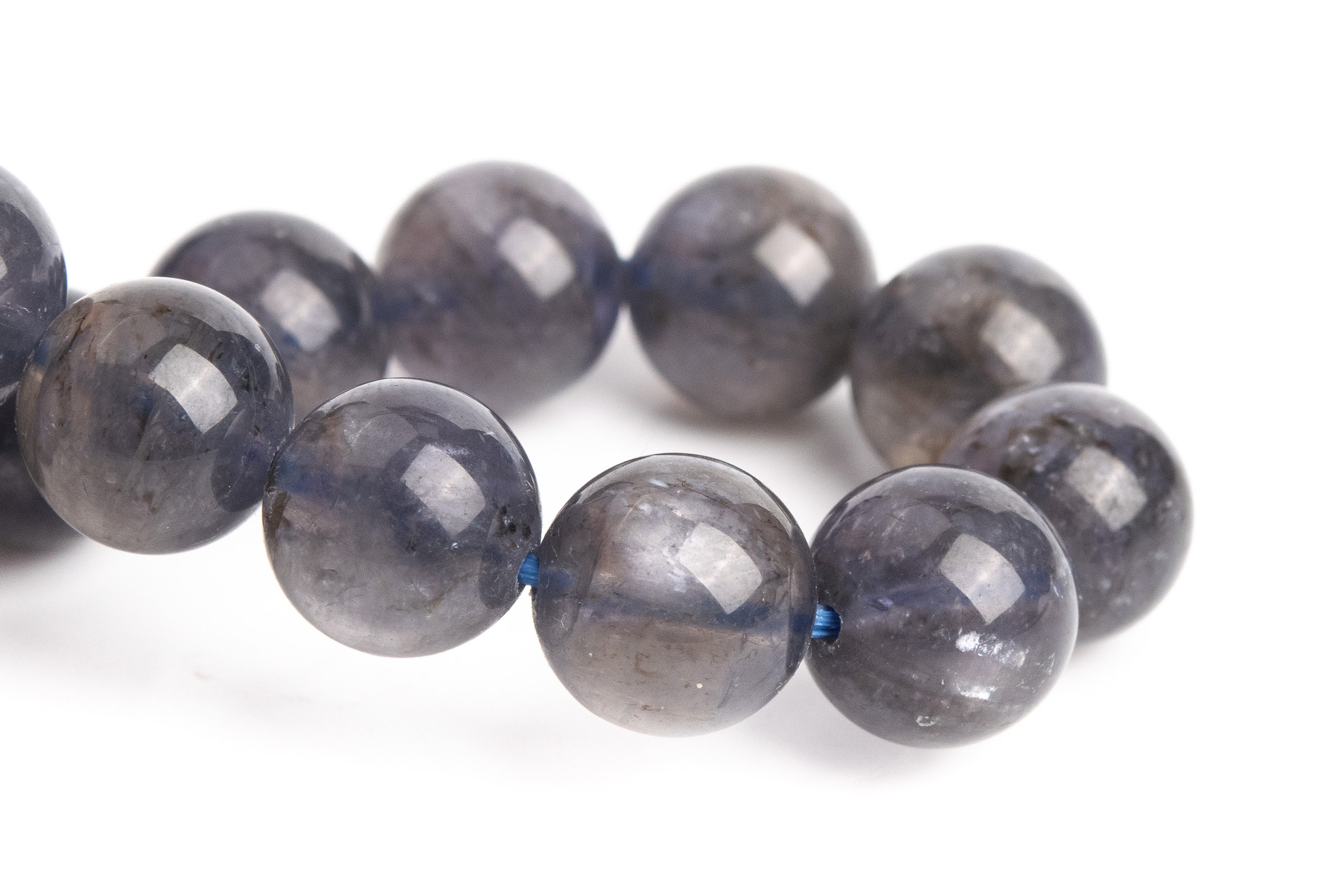 9mm Iolite Beads Gray Purple Bracelet Grade Aa+ Genuine Natural Round Gemstone 7" (121215h-3107)