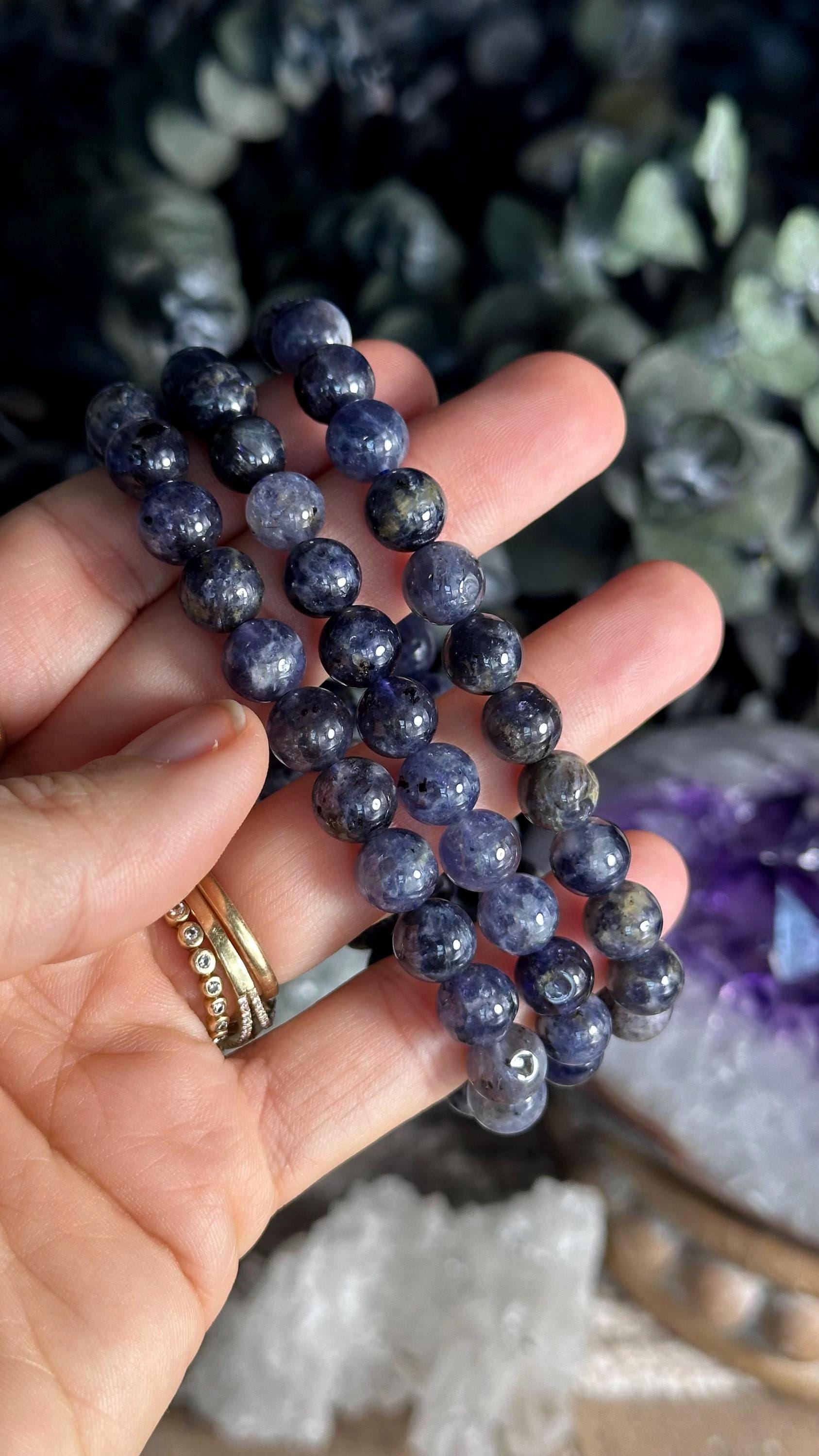 Iolite Beaded Bracelet: 8mm Crystal Stretch Bracelet