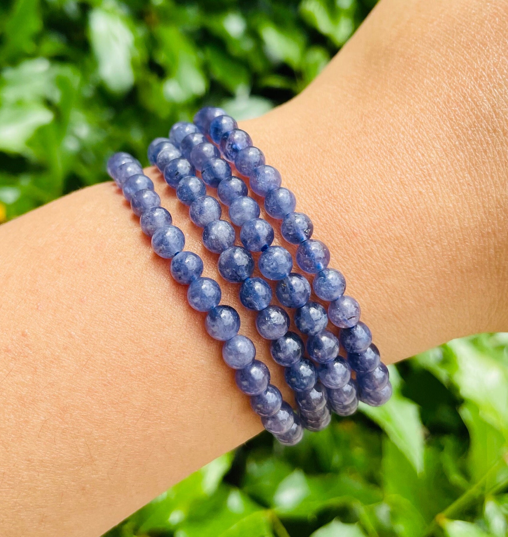 Iolite Crystal Bracelet: Light Blue Gemstone, Minimalist Style (5-7.5" Wrist)