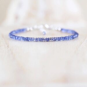 Iolite Delicate Beaded Bracelet In Sterling Silver, Gold Or Rose Gold Filled, Dainty Blue Gemstone Stacking Bracelet, 2.5mm Faceted Beads