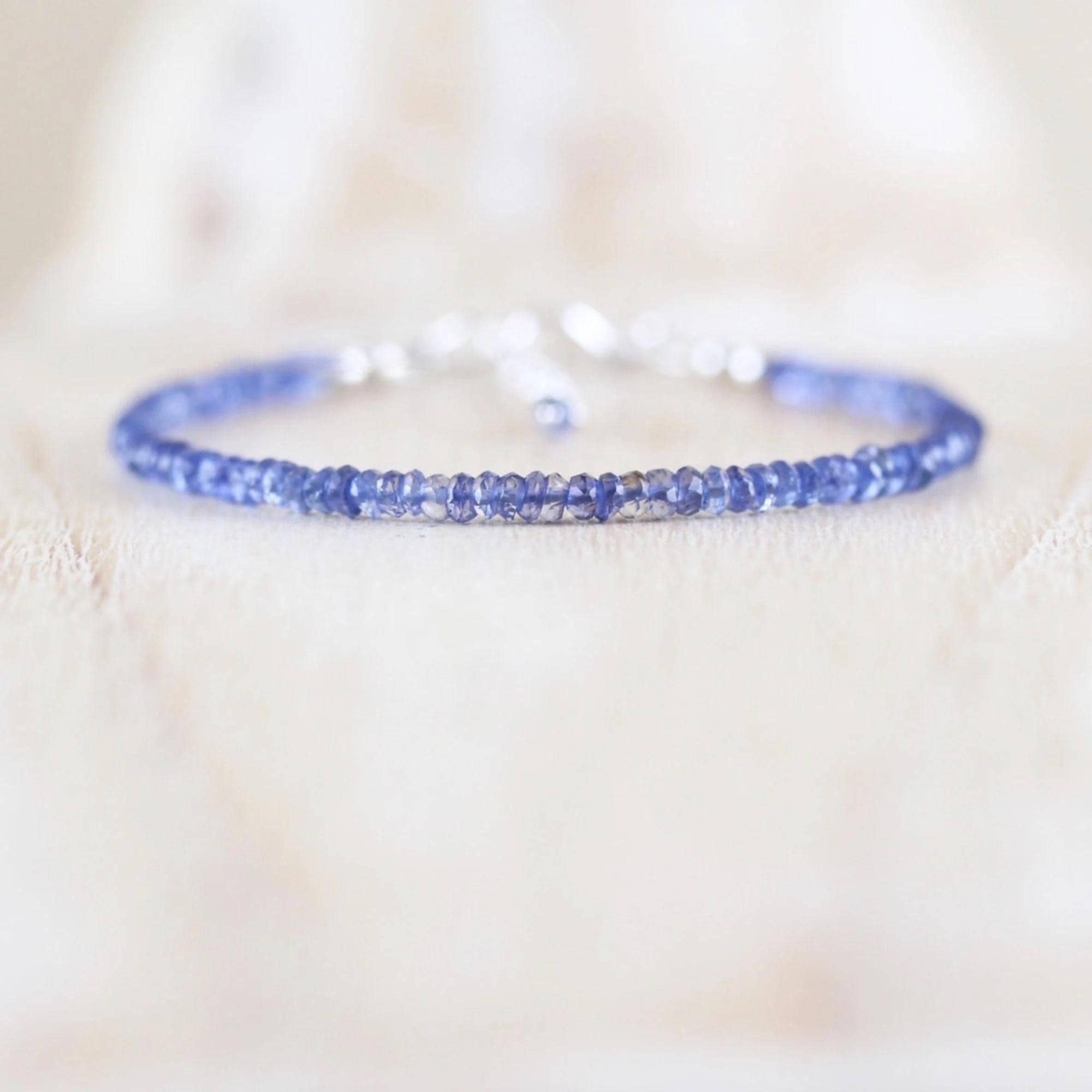 Iolite Delicate Beaded Bracelet In Sterling Silver, Gold Or Rose Gold Filled, Dainty Blue Gemstone Stacking Bracelet, 2.5mm Faceted Beads Iolite Delicate Beaded Bracelet In Sterling Silver, Gold Or Rose Gold Filled, Dainty Blue Gemstone Stacking Bracelet, 2.5mm Faceted Beads