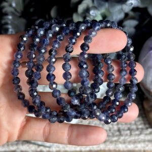 Faceted Iolite Crystal Beaded Bracelet: 6mm Stretch Bracelet