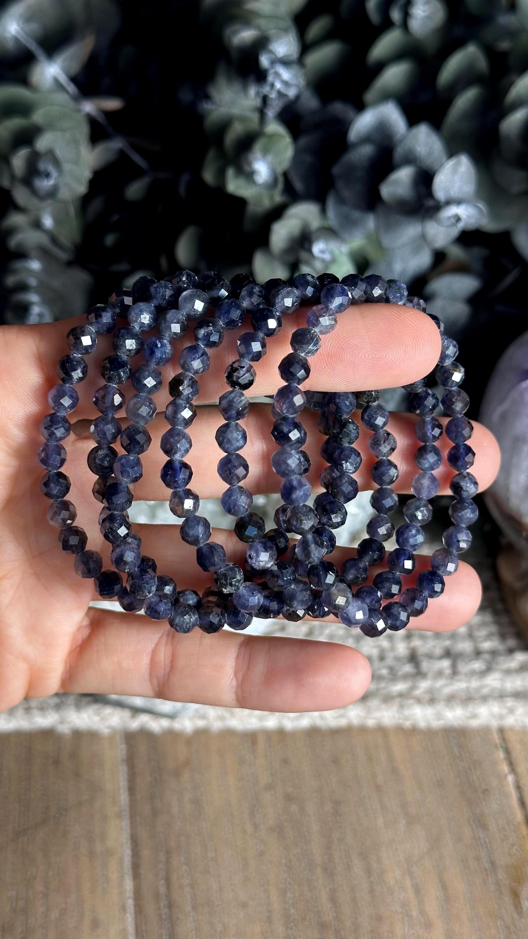 Faceted Iolite Crystal Beaded Bracelet: 6mm Stretch Bracelet Faceted Iolite Crystal Beaded Bracelet: 6mm Stretch Bracelet