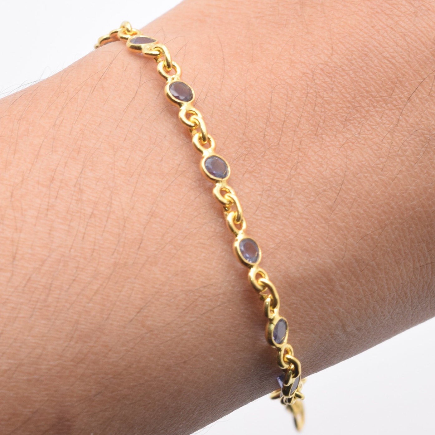 Handmade 9k/14k/18k Gold Iolite Bracelet: September Birthstone Jewelry