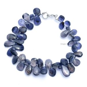 Handmade Iolite Pear Briolette Bracelet – Sterling Silver Clasp