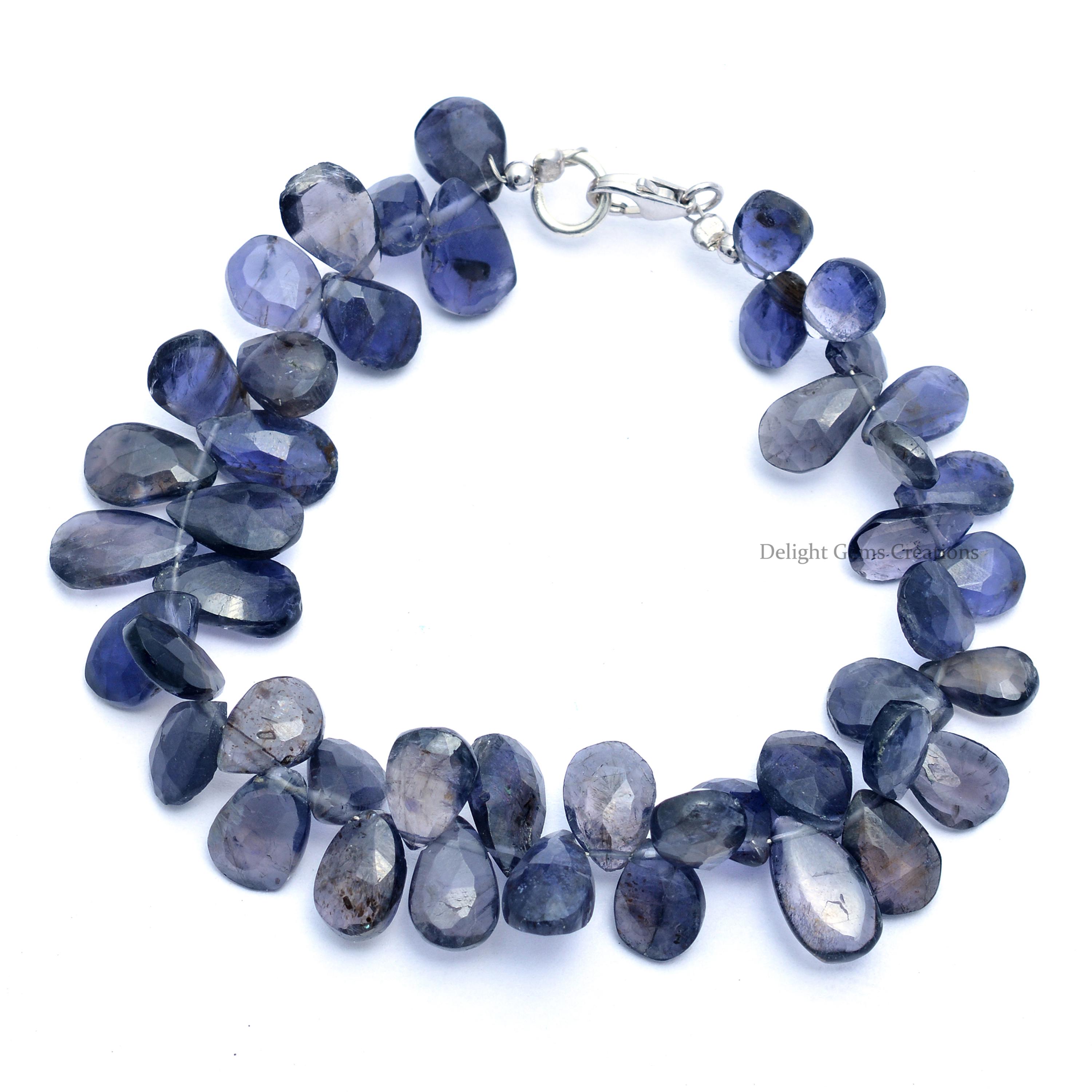 Handmade Iolite Pear Briolette Bracelet – Sterling Silver Clasp