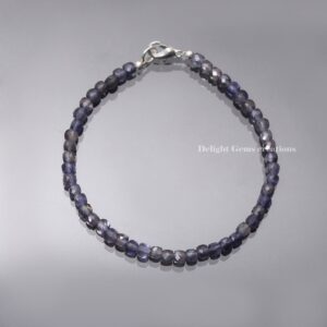 Natural Iolite Bracelet, Faceted Cube Gemstone Jewelry, 4mm