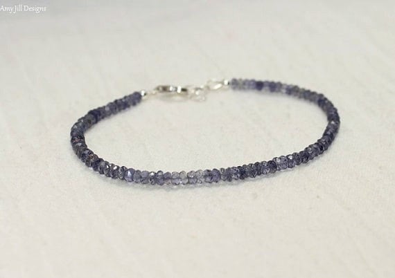 Iolite Bracelet, Sterling Silver, Iolite Jewelry, Minimalist, Layering Bracelet, Multicolored Blue, Ombre Bracelet, Gemstone Jewelry