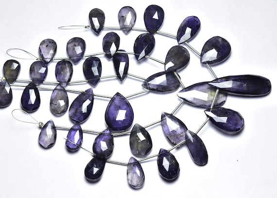 Iolite Briolette Beads - 7 Inches - Natural Big Iolite Faceted Briolettes,hard To Find In Big Iolite,size Is 10x13-12x18mm #171