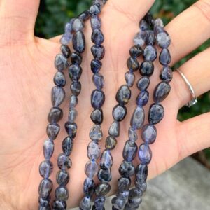 15 Inch Natural Iolite Dichroite Healing Gemstone 6mm To 8mm Free Form Oval Tumbled Pebble Stone Bead For Bracelet Charm Jewelry Making
