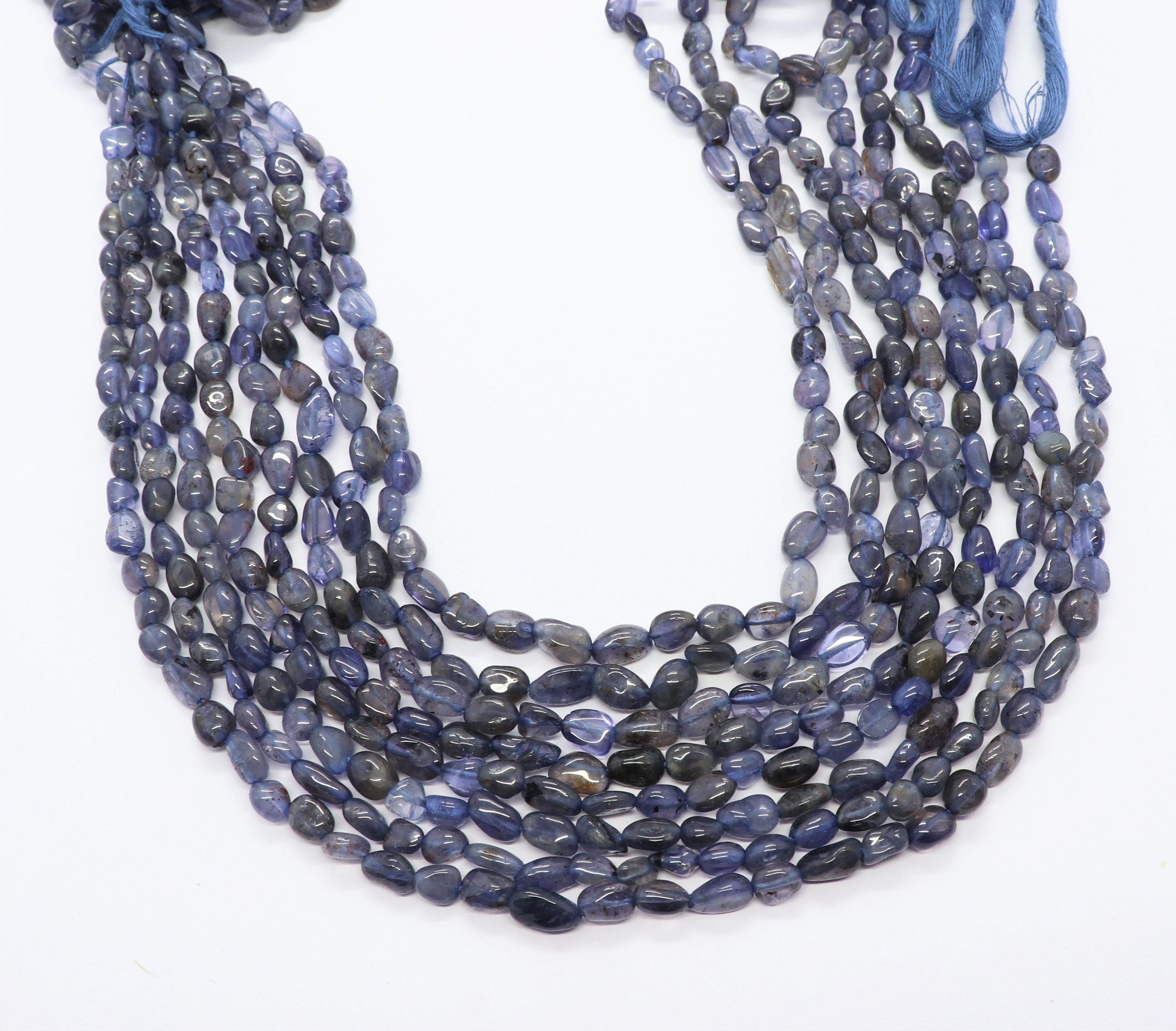 5 Strand Aaa Natural Iolite Smooth Uneven Shape Nuggets Beads, 5x7-6x9 Mm Iolite Gemstone Beads, 13 Inch Tumble Beads Strand