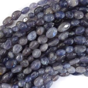 6mm - 8mm Natural Blue Iolite Pebble Nugget Beads 15.5" Strand