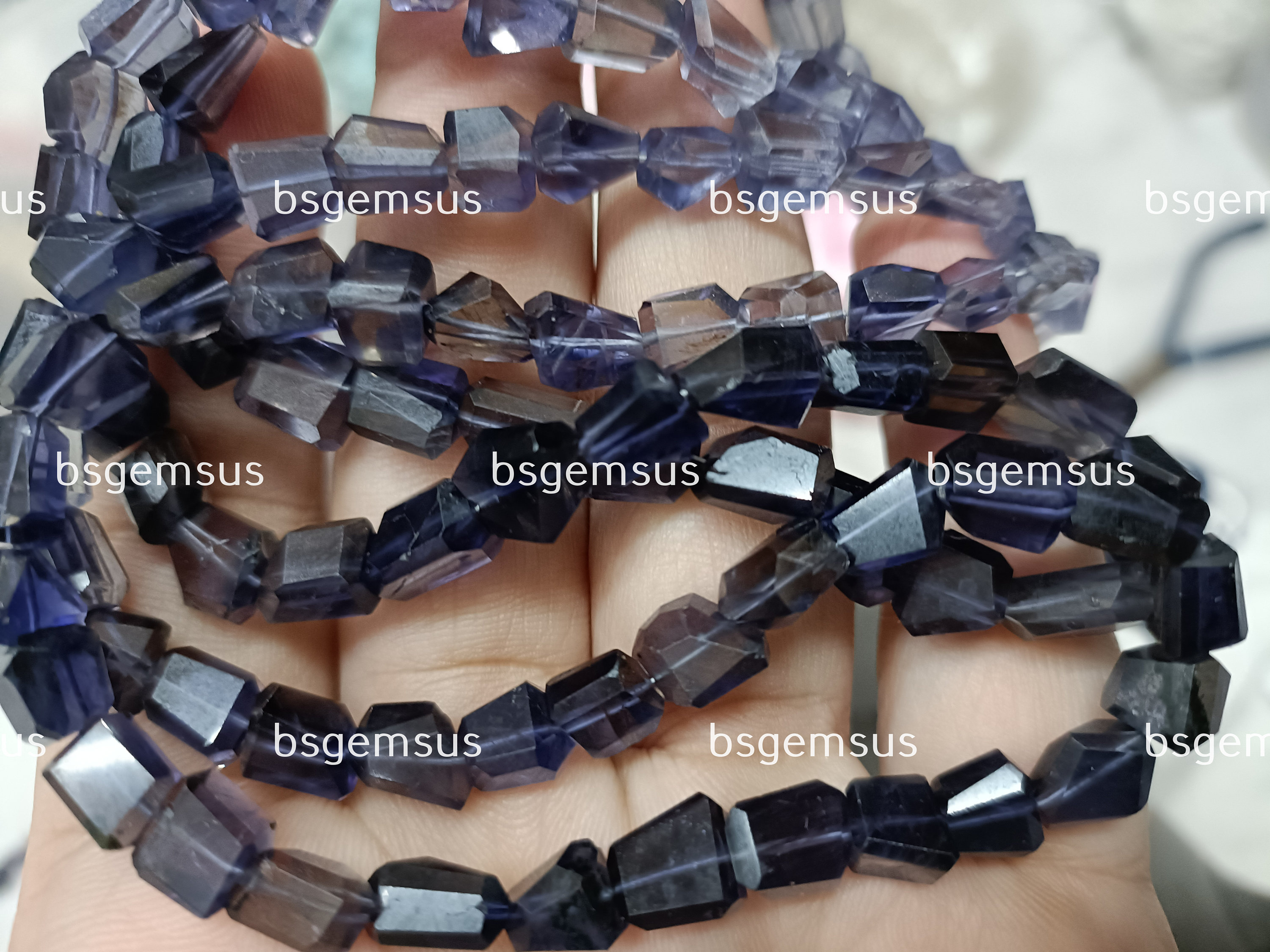 8 Inch Strand, Natural Iolite Faceted Fancy Nuggets Shape Size 8-12mm