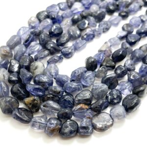 Blue Iolite Beads, Natural Iolite Polished Nugget Pebble Round Barrel Gemstone Beads - Pg318