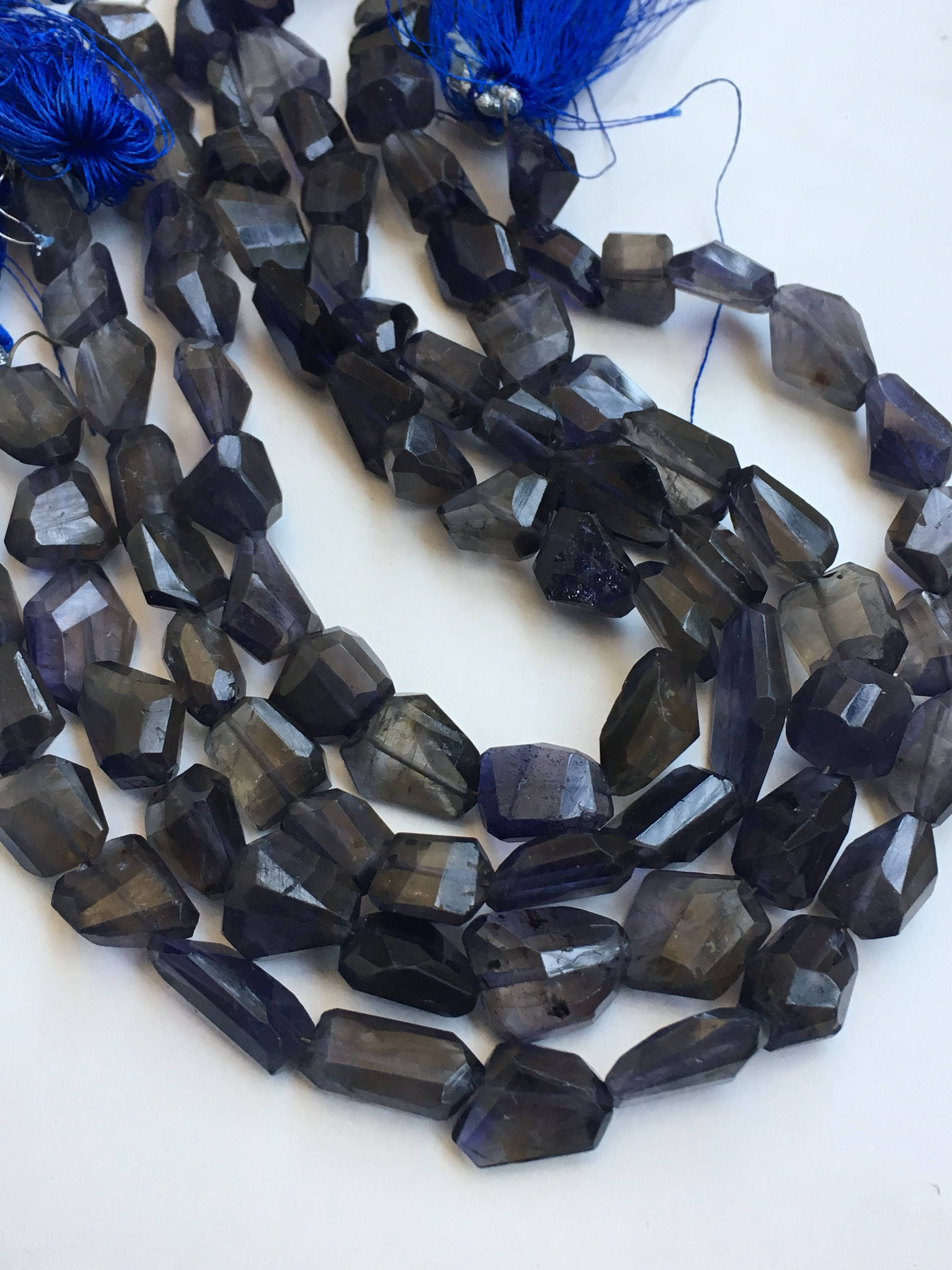 Brilliant Quality- Natural Iolite Step Cut Faceted Nuggets Gemstone Bead, 9-15 Mm Blue Iolite For Making Jewelry, 9.5 Inch Loose Strand Bead