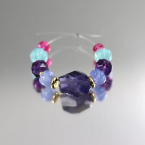 Iolite Faceted Nugget and Mixed Rondelle Beads - Set of 9 - 14 to 5 mm