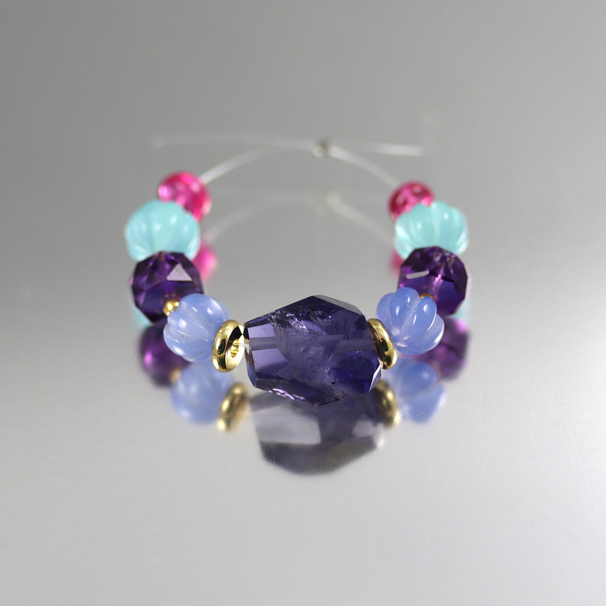 Iolite Faceted Nugget And Mixed Rondelle Beads - Set Of 9 - 14 To 5 Mm