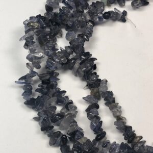 Iolite Gemstone Chips. Full 16" strand of Iolite beads, approx. 4-8mm in size. A mix of light and dark grayish-blue chips.