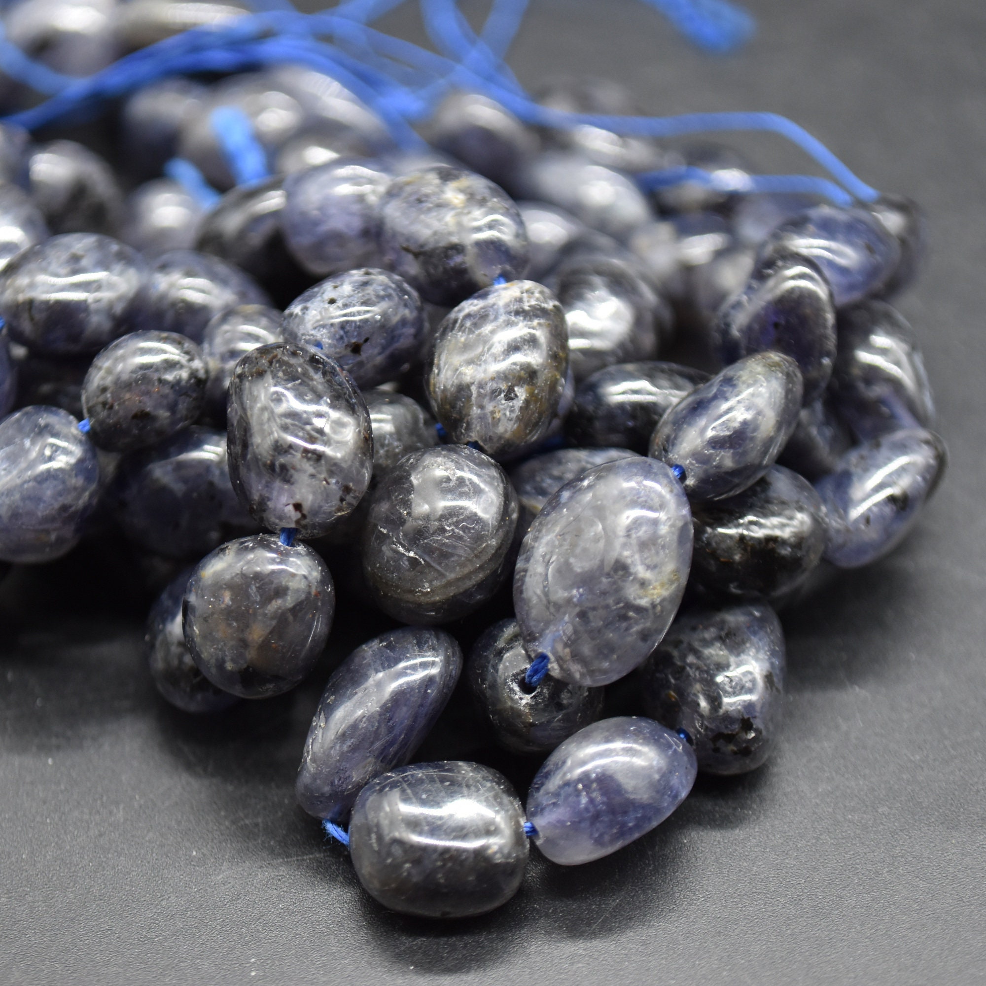 Iolite Gemstone Pebble Tumblestone Nugget Beads - 7mm - 10mm - 15" Strand Iolite Gemstone Pebble Tumblestone Nugget Beads - 7mm - 10mm - 15" Strand