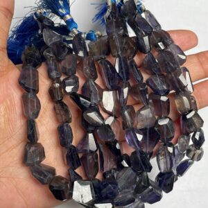 Natural Blue Iolite Faceted Nuggets Shape Gemstone Beads, Size- 11x10-18x14 Mm Step Cutting Beads, 9.5 Inches Strand For Making Jewelry