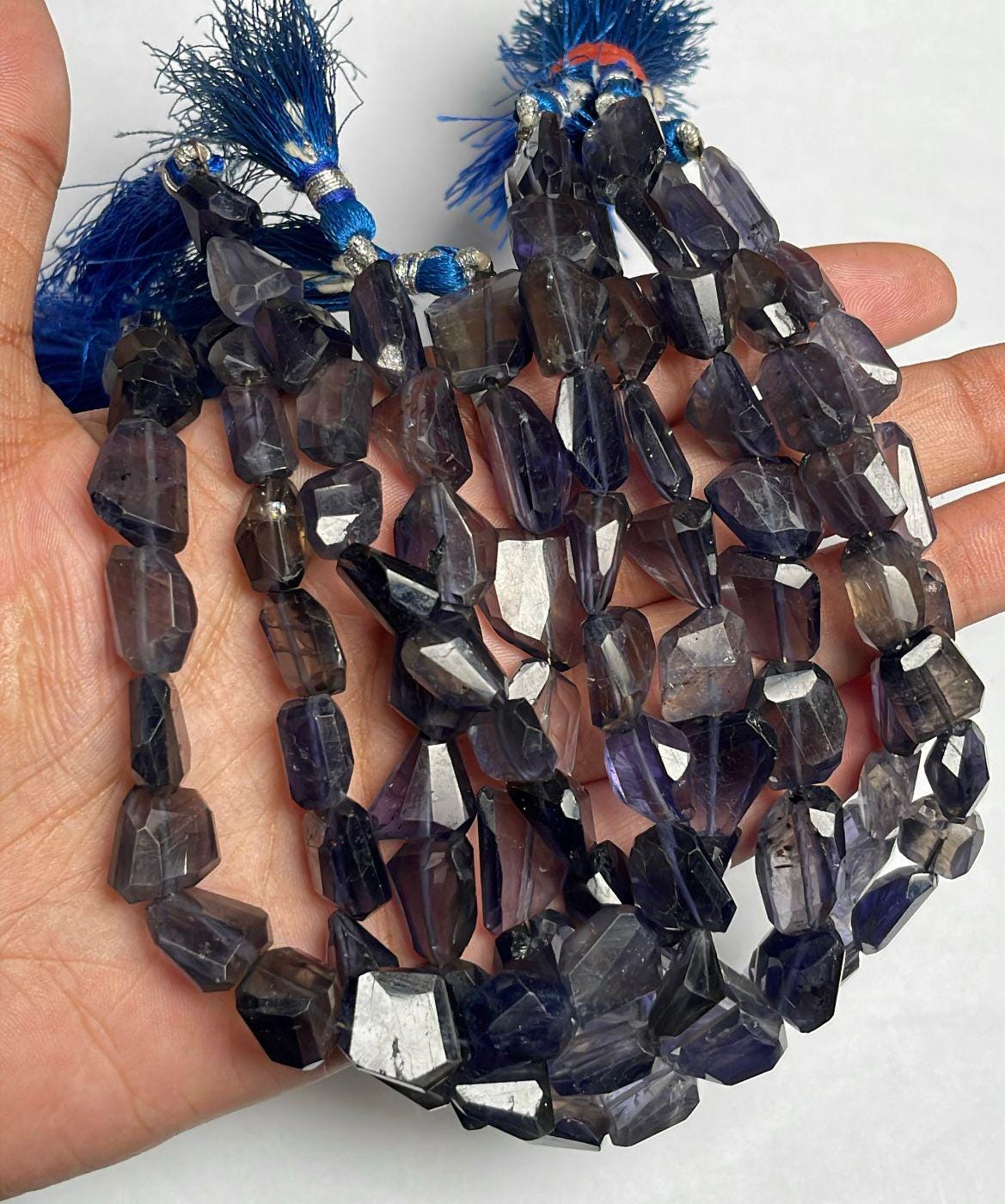 Natural Blue Iolite Faceted Nuggets Shape Gemstone Beads, Size- 11x10-18x14 Mm Step Cutting Beads, 9.5 Inches Strand For Making Jewelry