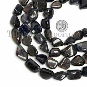 Natural Iolite Plain Nuggets Beads, Raw Smooth Tumble Beads Strand, Loose Polished Rough Beads, Birthstone Gemstone for Necklace Making Bead