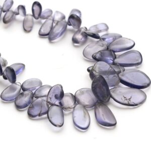 Natural Iolite Smooth Flat Tumble Beads, Iolite Smooth, 4x7 mm to 10x18 mm - Iolite Side Drill Tumble, 8 Inch, Full Strand, Price Per Strand
