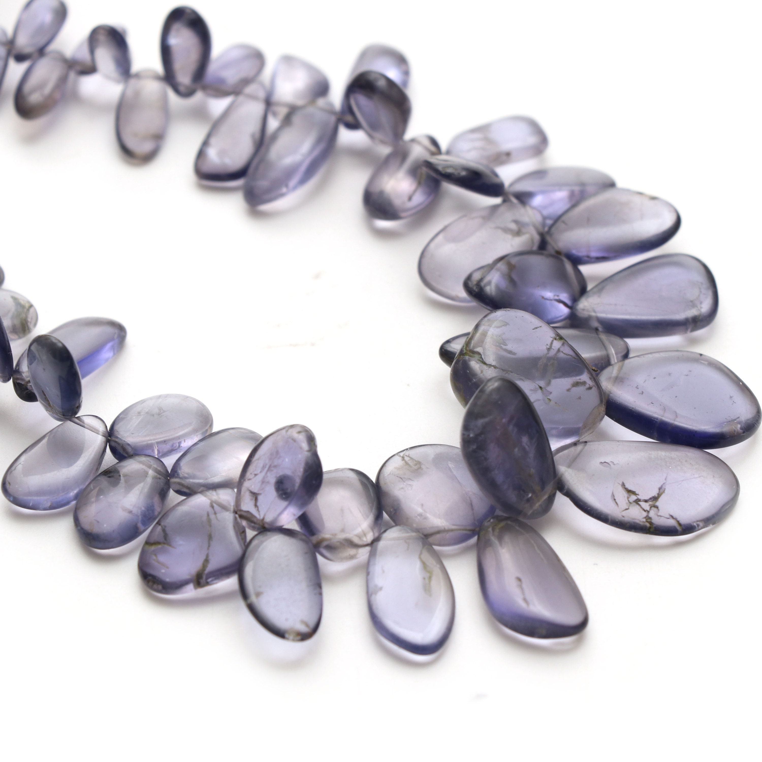 Natural Iolite Smooth Flat Tumble Beads, Iolite Smooth, 4x7 Mm To 10x18 Mm - Iolite Side Drill Tumble, 8 Inch, Full Strand, Price Per Strand