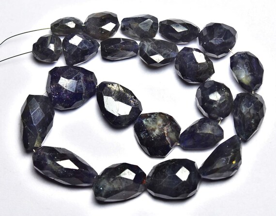 Iolite Nuggets Beads - 12 Inches - Natural Beautiful Iolite Faceted Nuggets Dark Iolite Nugget Strand - Size Is 9-17mm #613
