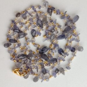 Iolite Rough 3.5-7mm & Drop5x8mm Wire Wrapped Beaded Rosary Chain 925 Silver Rosary Chain, Colorful Necklace - Psg374