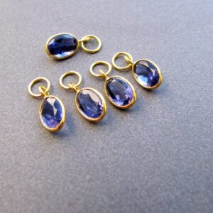 18k Gold Iolite Charm for Earrings • 6x4mm Natural Gemstone • 4mm Ring / 3mm Hole • Removable Dangle Drop for Hoop Hoops Huggies