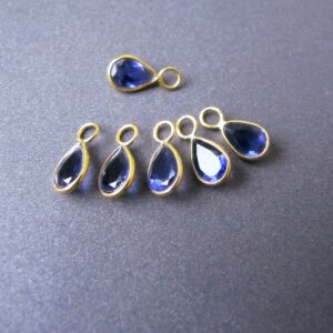 18k Gold Iolite Tear Drop Hoop Earring Charm • 6x4mm • 3mm Ring with 2.2mm Hole • Solid 18 Carat Gold • Tariff Free Delivery to USA