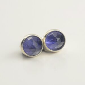 Iolite 6mm Rose Cut Sterling Silver Stud Earrings Pair