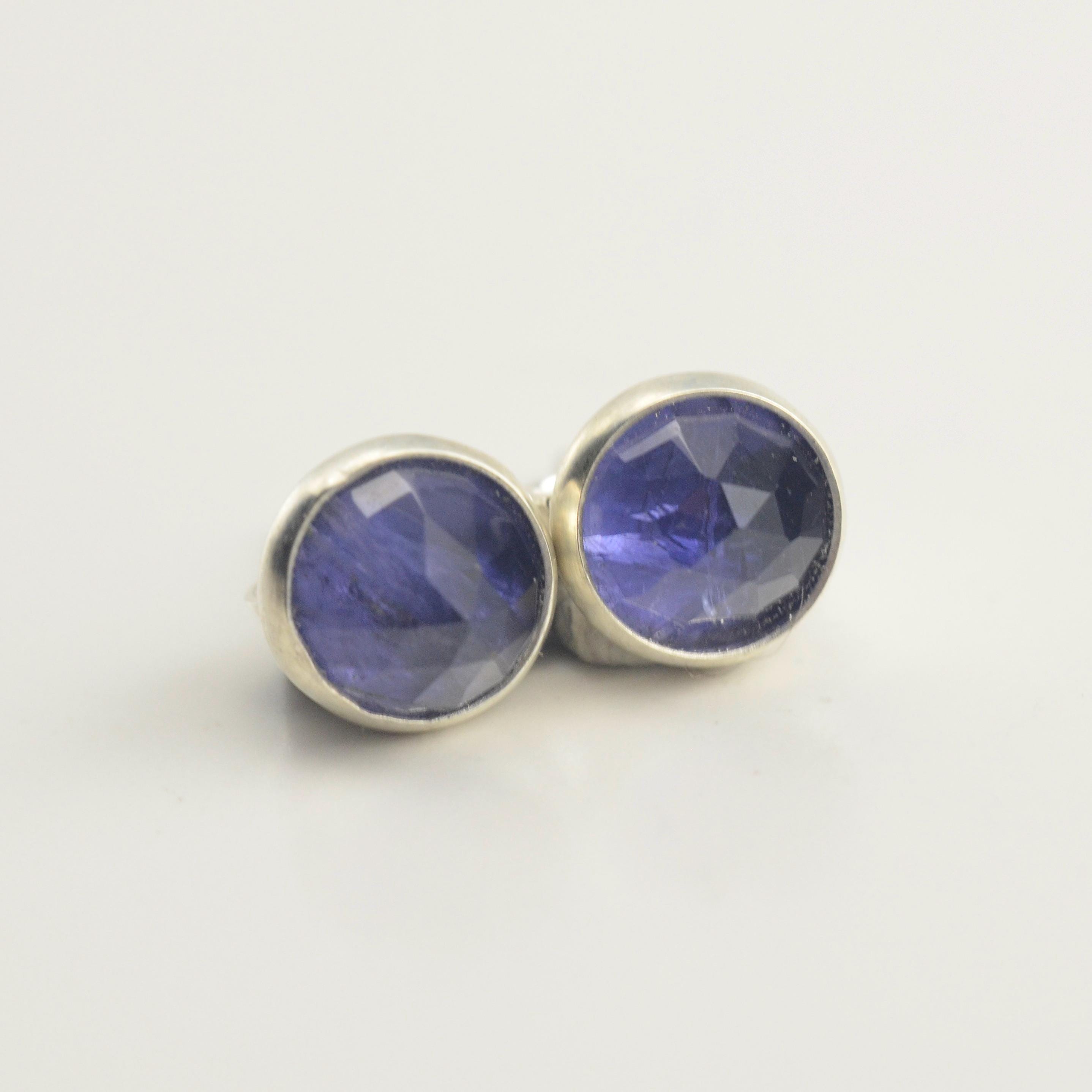 Iolite 6mm Rose Cut Sterling Silver Stud Earrings Pair
