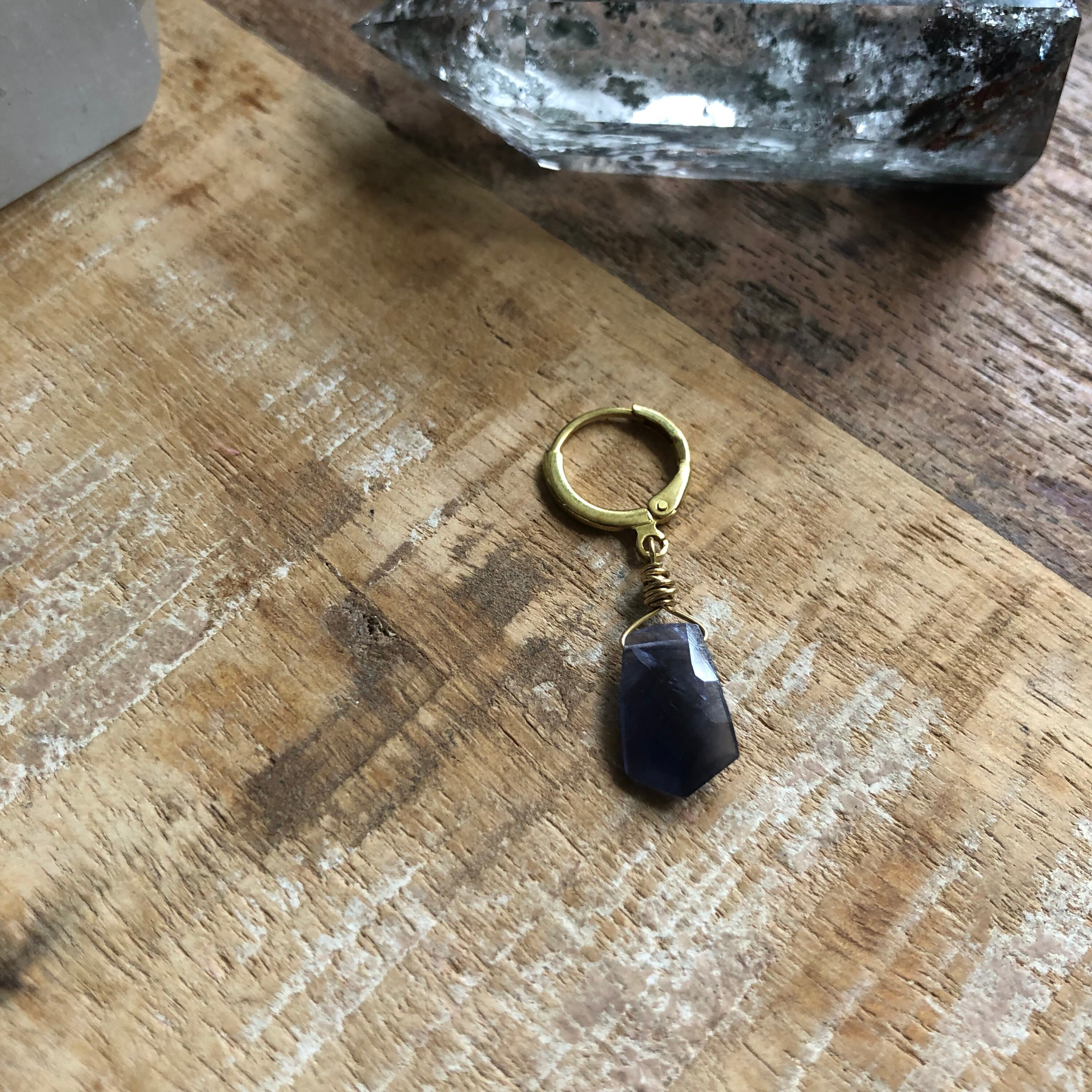Iolite And Brass Earring Single Mix And Match Earrings