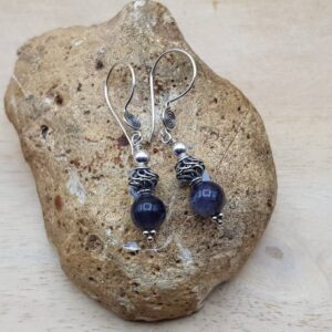 Iolite Earrings. Bali Silver Beads. Reiki Jewelry Uk. 21st Anniversary Gemstone