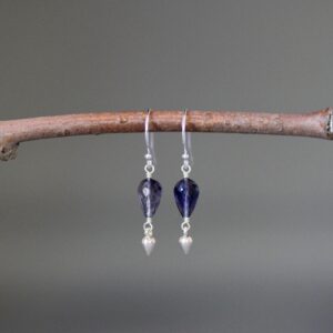 Iolite Earrings - Blue Gemstone Earrings - Blue And Silver Earrings - Bali Silver Earrings - Silver Dangle Earrings - Silver Wire Wrapped