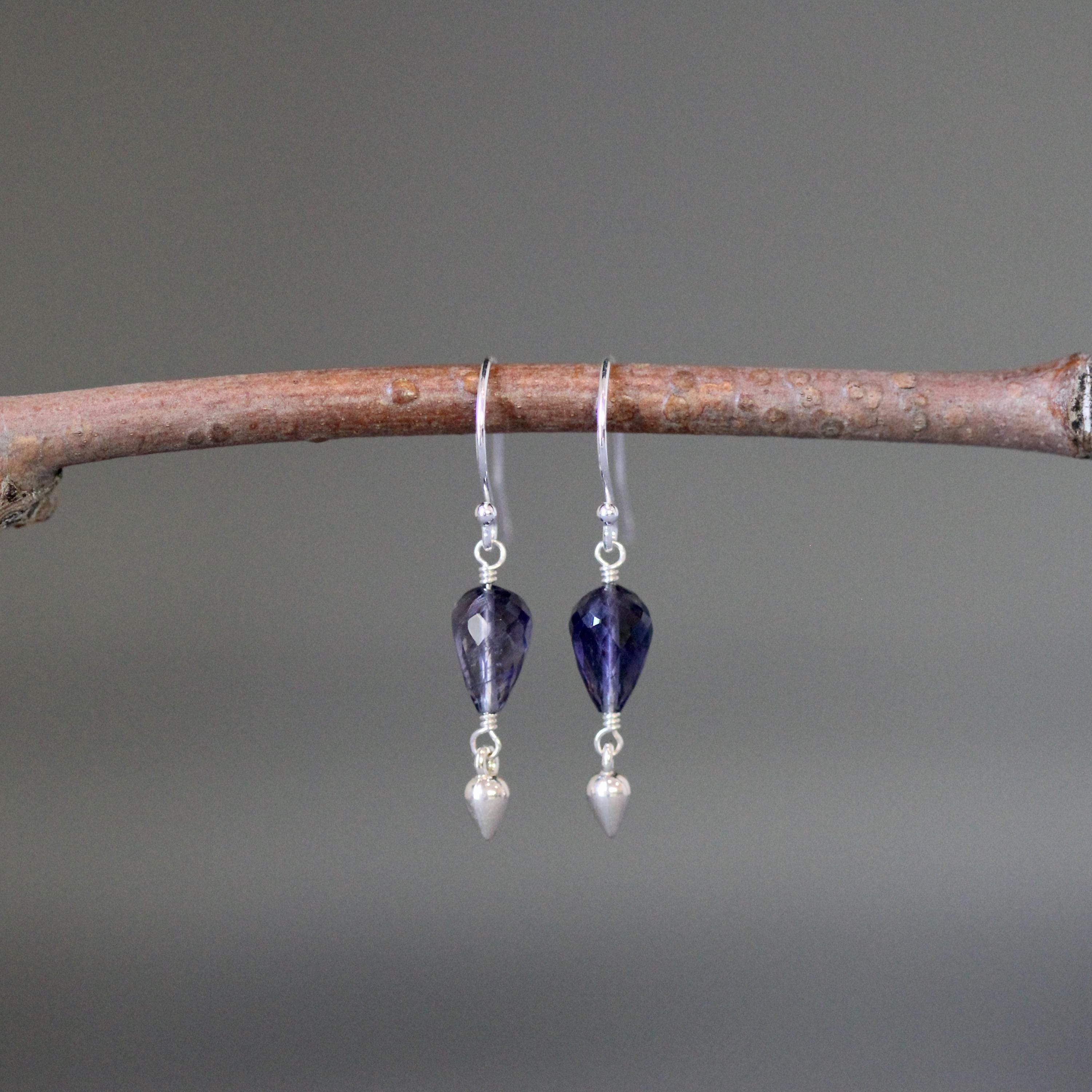 Iolite Earrings - Blue Gemstone Earrings - Blue And Silver Earrings - Bali Silver Earrings - Silver Dangle Earrings - Silver Wire Wrapped