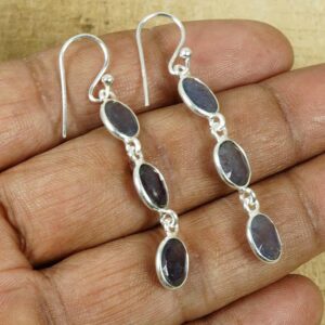 Blue Iolite Sterling Silver Hook Earrings: Faceted Gemstone, December Birthstone