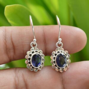 Dainty Iolite Drop Earrings: 925 Sterling Silver, September Birthstone