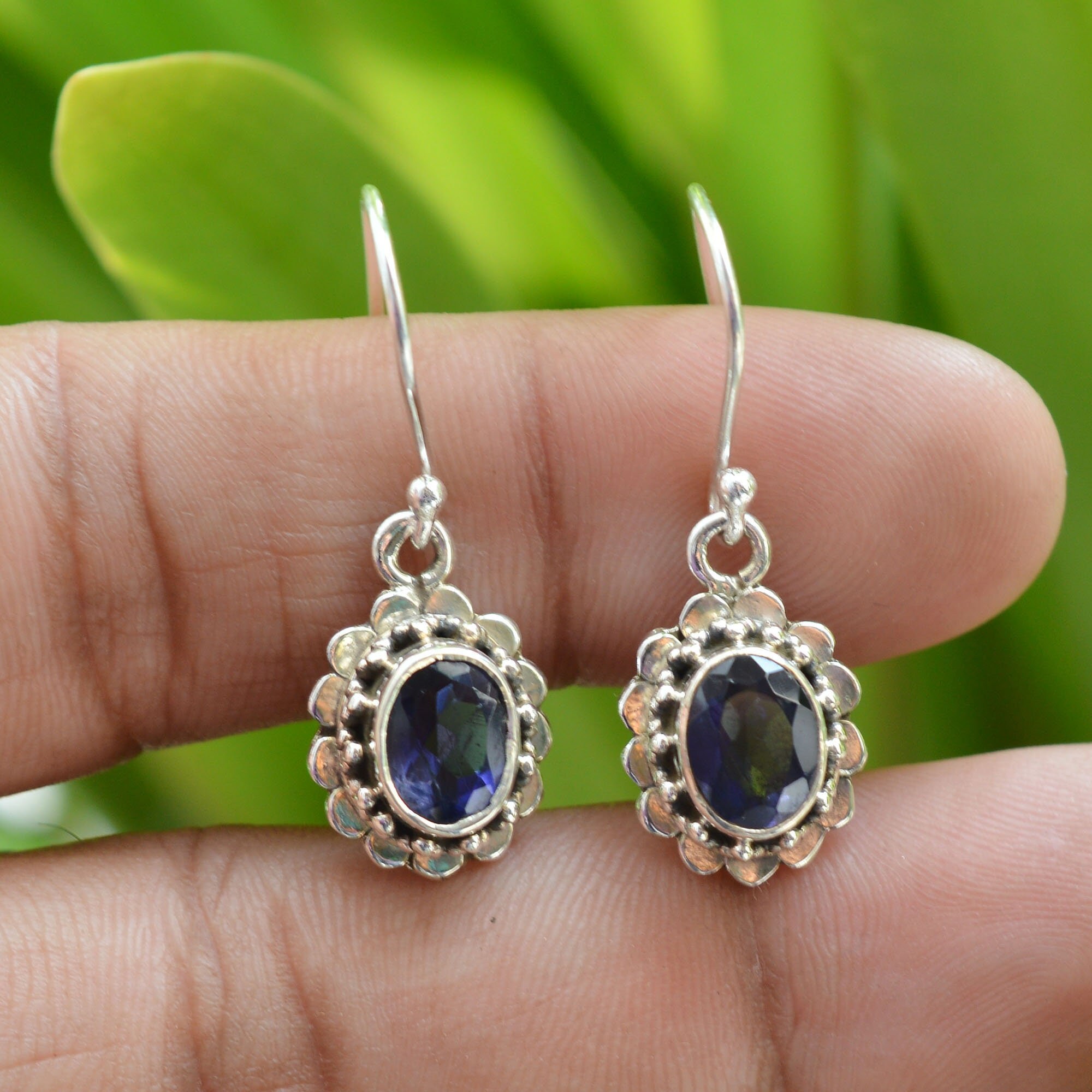 Dainty Iolite Drop Earrings: 925 Sterling Silver, September Birthstone Dainty Iolite Drop Earrings: 925 Sterling Silver, September Birthstone